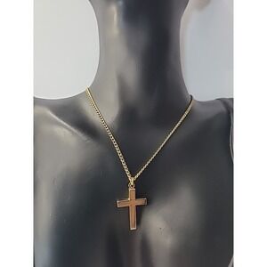 Vintage Gold Tone Cross Pendant Necklace Minimalist Religious Jewelry‎